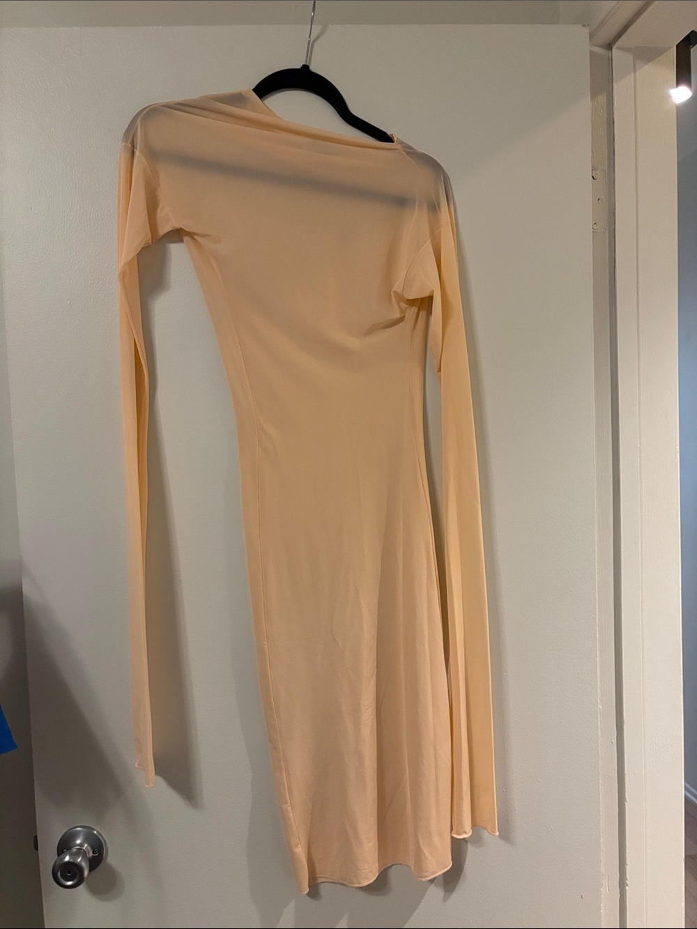 Dries Van Noten Long-Sleeve Peach Sheer Bodycon Dress